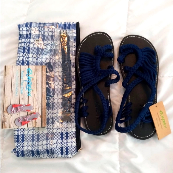 NWT EveRelax Blue Braided Rope Sandals HandWoven - Picture 1 of 10